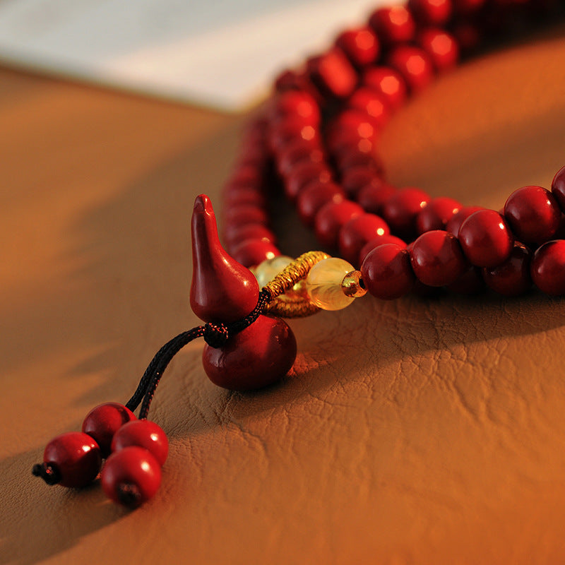 High Content Natural Cinnabar 6mm Bead Three Circle Bracelet Necklace Female Peace Gourd Long Bracelet Ethnic Style Purple Gold Sand