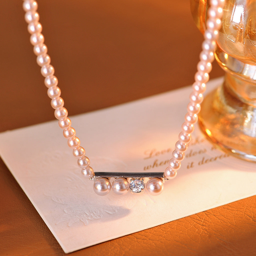 Xiaohongshu Same Style Pearl Necklace Balance Beam Necklace for Women Light Luxury High-end Niche Design