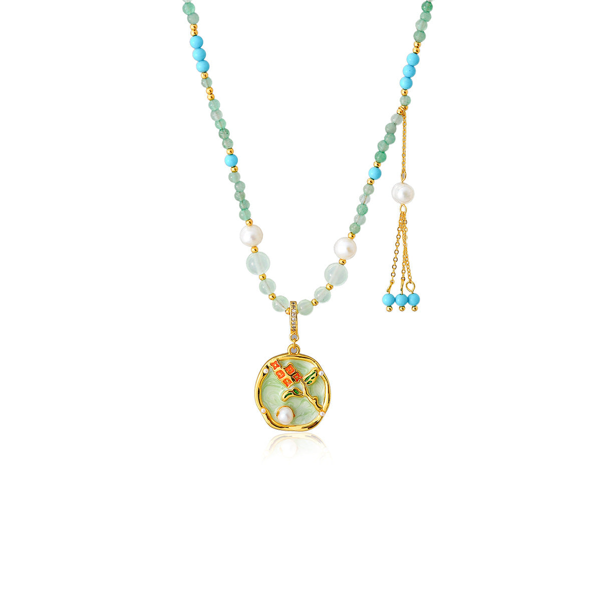 New Chinese Style 2025 Retro Glaze Flower Pearl Pendant Necklace High-End Niche Design Choker