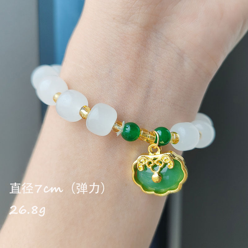 New Chinese Style National Style Imitation White Jade Bracelet for Women Fashion Jewelry Light Luxury Peace Lock Bracelet with Bowknot