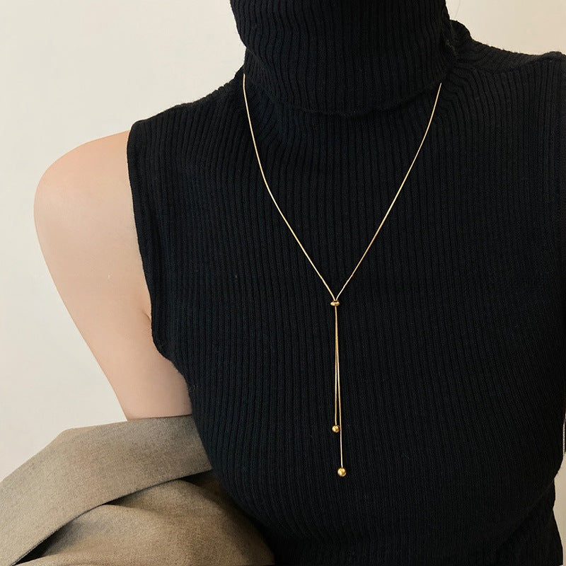 Pull-Out Sweater Chain Long High-End Snake Bone Chain 18K Gold Simple Titanium Steel Non-Fading Necklace for Women Light Luxury Niche