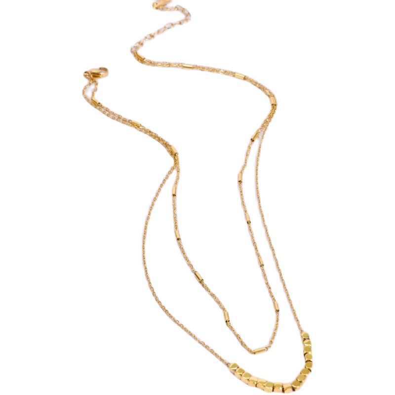 Minimalist Double-Layer Beaded Necklace for Women, Fashionable and Elegant, Exquisite Layered Jewelry, Autumn and Winter Sweater Chain