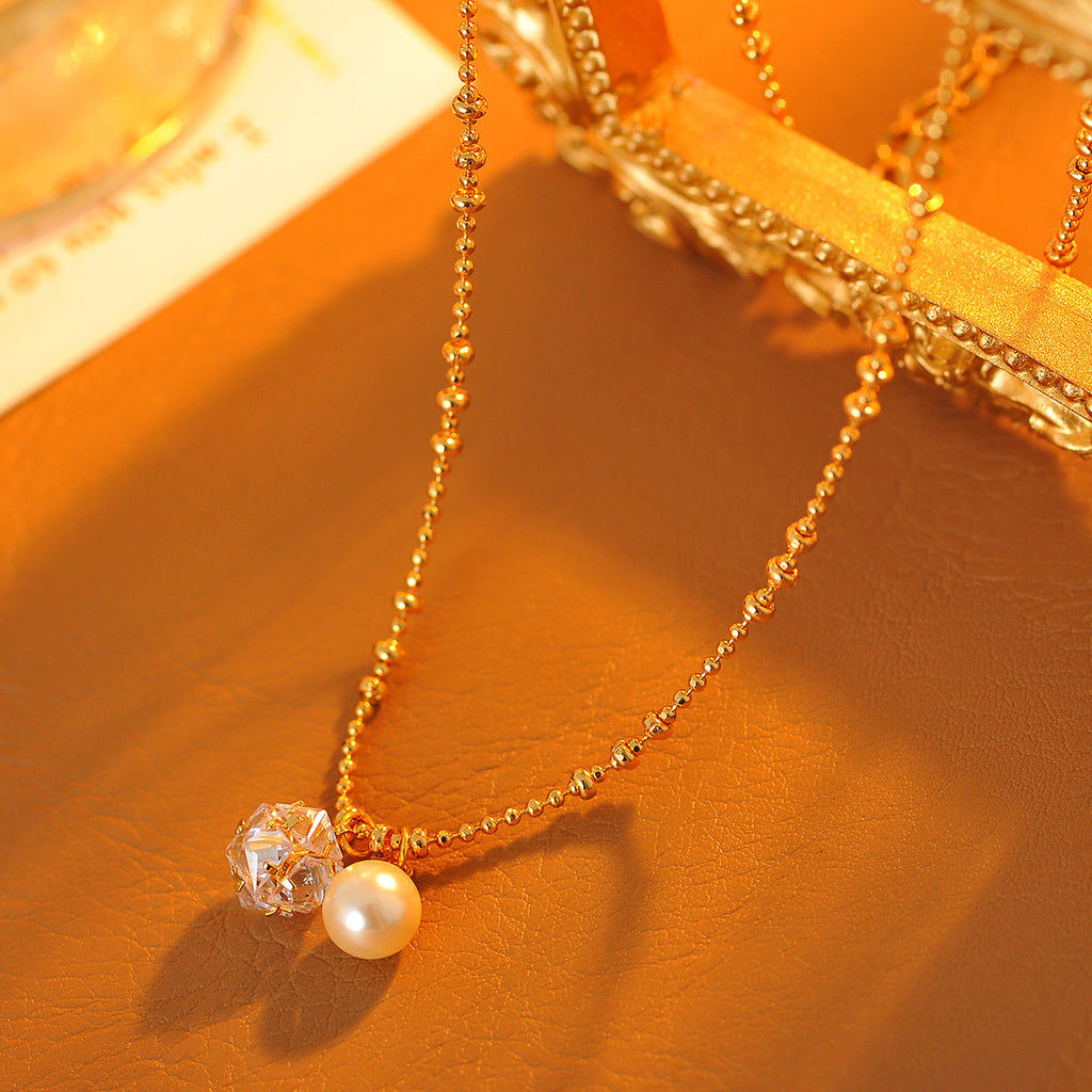 Fashion Ultra Shiny Diamond Pearl Pendant Necklace Light Luxury Niche Design Choker High-end Versatile Trendy