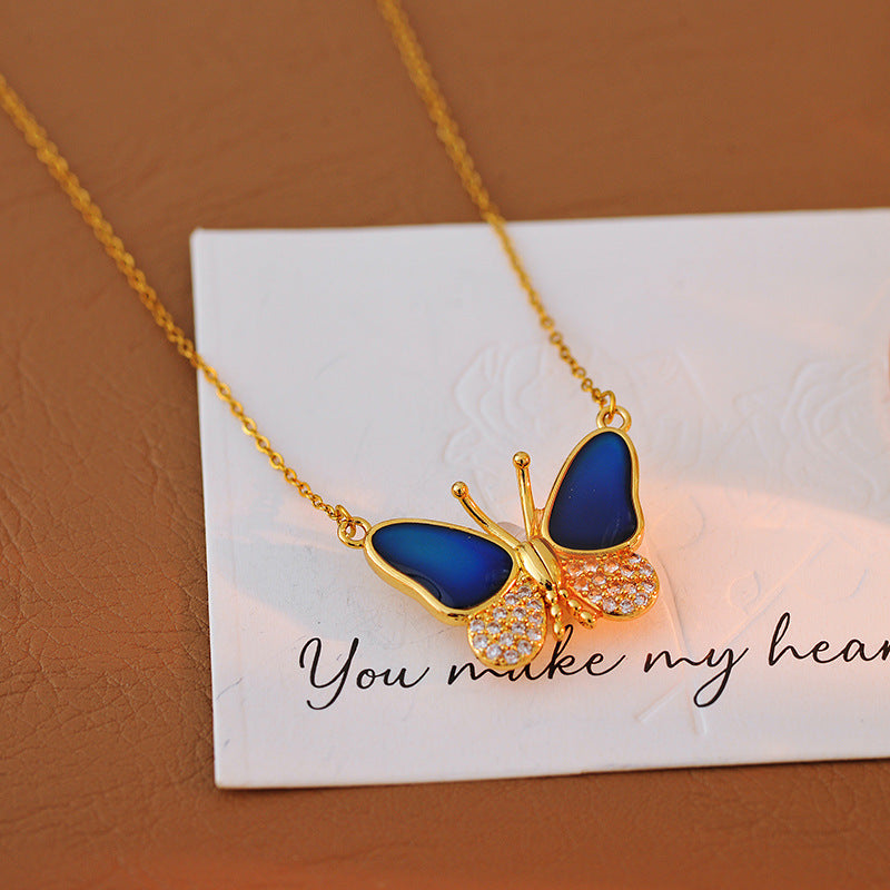 TikTok Hot-Selling Temperature-Sensitive Color-Changing Butterfly New Model Temperature-Sensitive Color-Changing Butterfly Magnetic Necklace One Piece