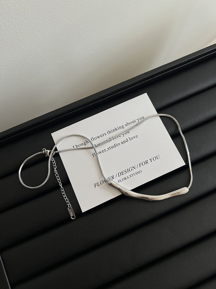 Titanium Steel Irregular Pleated Necklace for Women Spring Summer Niche Design Clavicle Chain Ins Minimalist Style Clavicle Chain Choker