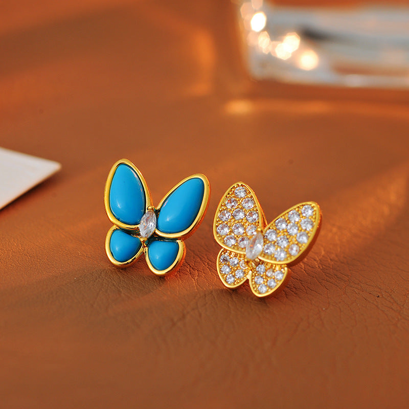 European and American Fashion Blue Butterfly Necklace Earrings Light Luxury Exquisite Butterfly Necklace Earrings Women Fashion Delicate Collarbone Chain
