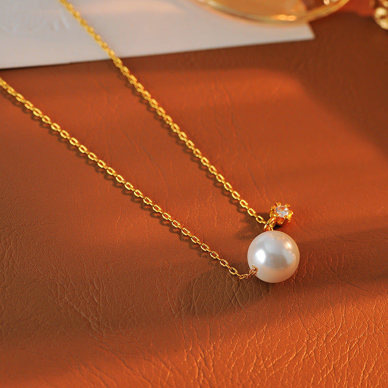 French Style Pearl Necklace for Women Summer Ins Light Luxury Niche Design Zircon Pendant High-end Clavicle Chain