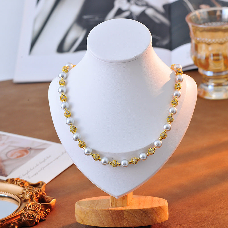 Golden Shining Light Ball Perfect Round Bead Light Luxury High-end Design Sense Wealthy Temperament Versatile Necklace