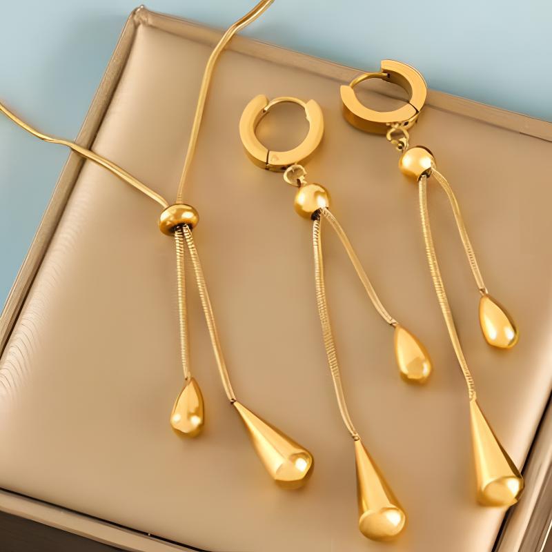 Korean Version New Water Drop Pull-out Earrings Pendant Set Tassel Adjustable Titanium Steel Non-fading Snake Bone Chain Women's Accessories