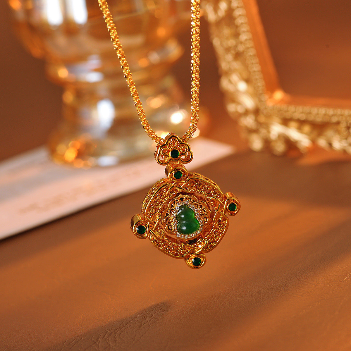 Gourd Necklace Ancient Gold Point Drill Craft Chalcedony Lucky Gourd Everything Goes Well Gold Necklace