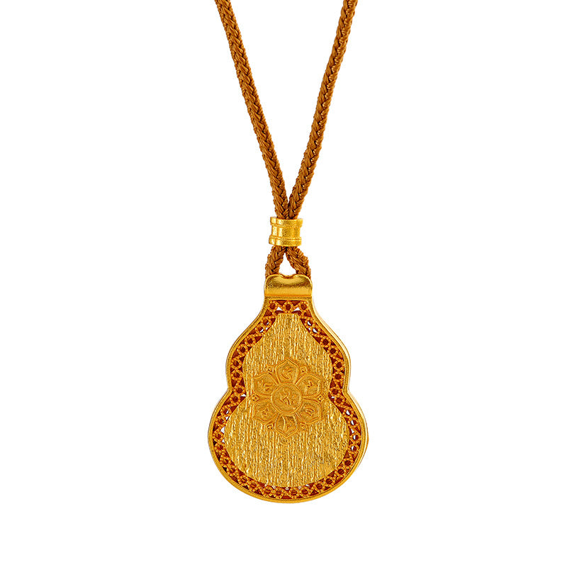Wei Xue Same Style Junpei Gourd Necklace with Inlaid Diamonds, Wealth-Attracting Guardian God Pendant, Three-Dimensional New Style, Light Luxury, Non-Fading Pendant