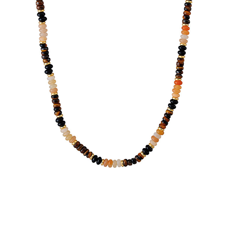 Natural Tiger Eye Stone Bracelet High-end Necklace Electroplated 18K Gold Non-fading Personalized Necklace Bracelet Set