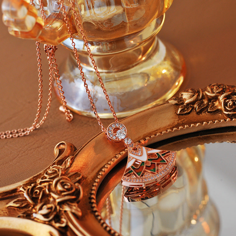 European and American Fashion Retro 18K Rose Gold Plated Fan-Shaped Gradient Enamel Craft Personality Simple Women's Fashion Necklace