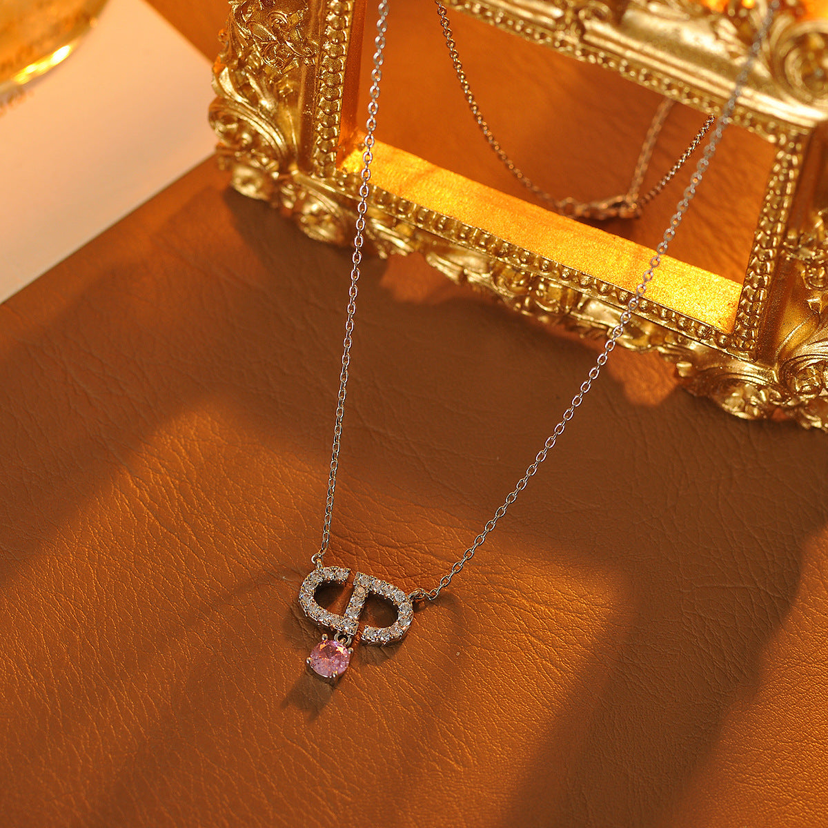 New Hot-Selling CD Letter Inlaid Diamond Gold Necklace Light Luxury Ins High-End Sense Elegant Collarbone Chain