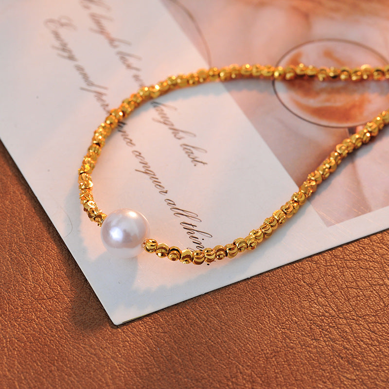 High Version Shiny Cut Flower Beaded Pearl Necklace for Women Versatile High-end Elegant Collarbone Chain Niche Light Luxury Necklace