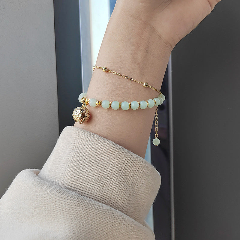 New Chinese Style Red Agate Double Layer Bell Bracelet for Women, Unique Design, Best Friend Layered Bracelet