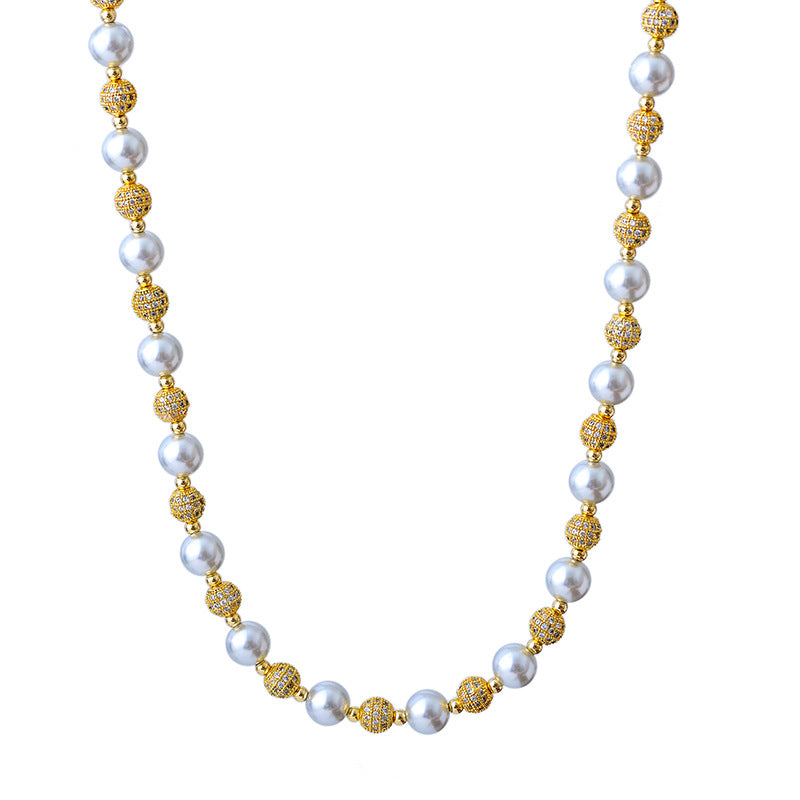 Golden Shining Light Ball Perfect Round Bead Light Luxury High-end Design Sense Wealthy Temperament Versatile Necklace