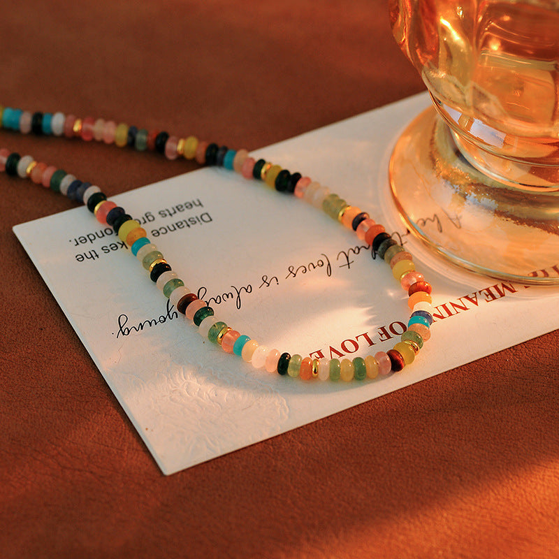Secret Garden Rainbow Natural Beaded Stone Necklace for Women New Colorful Dopamine Light Luxury Niche Choker