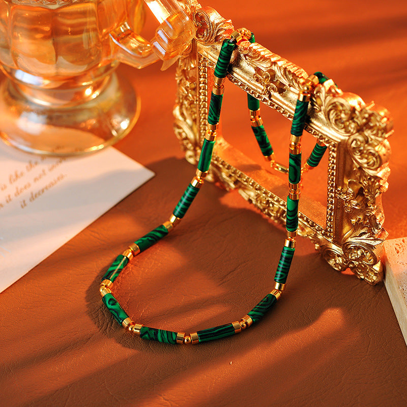 European and American High-End Malachite Beaded Necklace Light Luxury Retro Niche Design Choker New Chinese Style Collarbone Chain