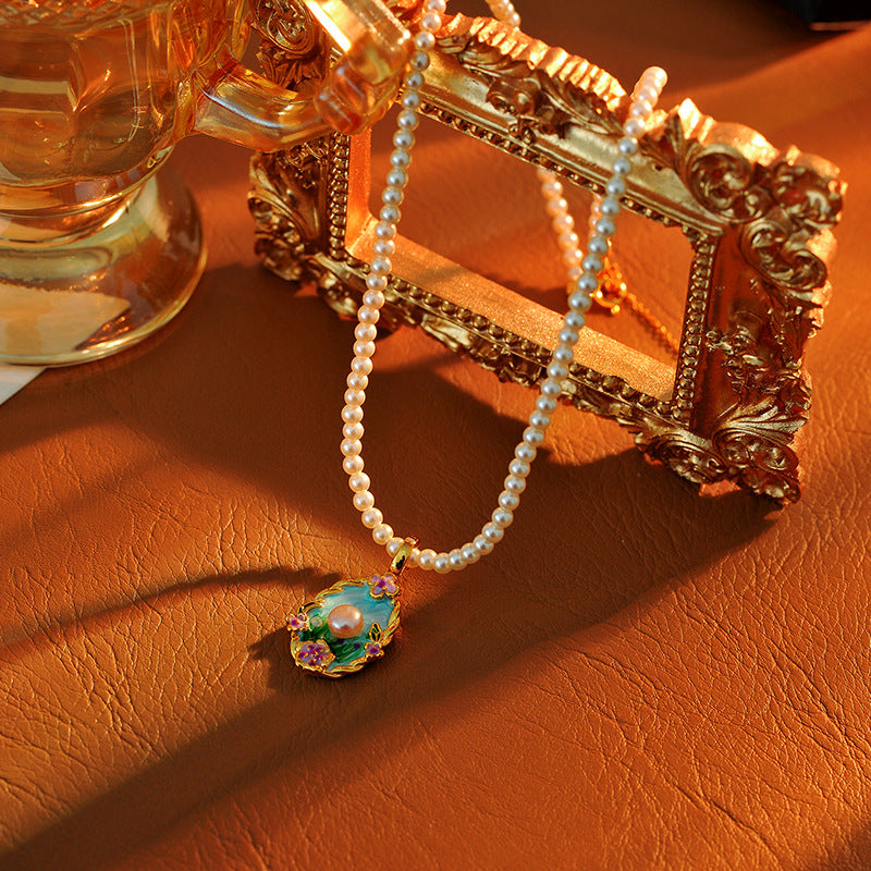 New Chinese Style Colorful Retro Oil Painting Style Natural Freshwater Pearl Earrings S925 Silver Needle Niche Fashion High-end Earrings