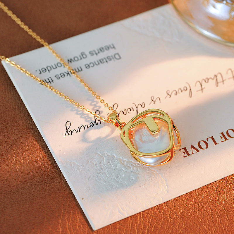 Natural Baroque Freshwater Pearl Pendant Necklace Earrings Ring Set 18K Gold Plated Niche Design Gift