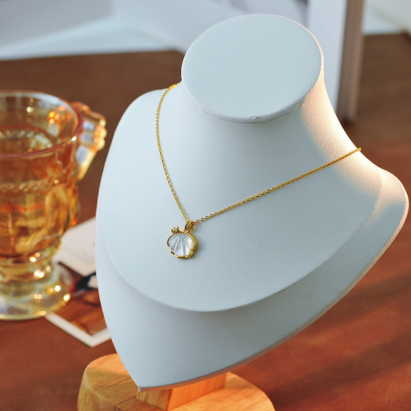 Nian Yi Bei Zi Couple Fashion Silver Jewelry Simple Natural Mother-of-Pearl Inlaid Diamond Pendant Necklace for Women A10188