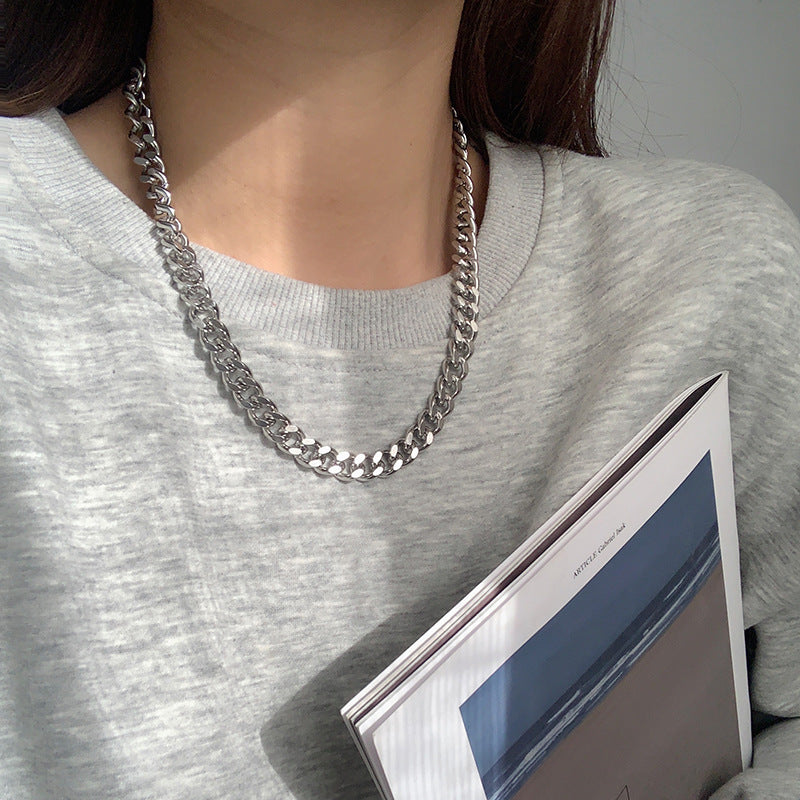 Fashionable Titanium Steel Thick Chain Necklace INS Internet Celebrity Metal Style Retro Choker Collarbone Chain Trend