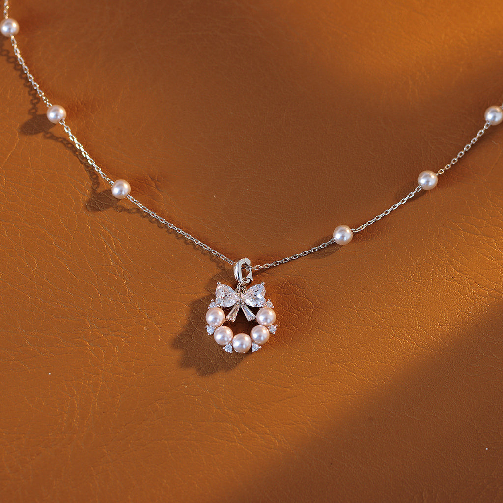 Runaway Princess Necklace Earrings New Round Hollow Micro Inlaid Pearl Pendant Accessories Light Luxury Jewelry