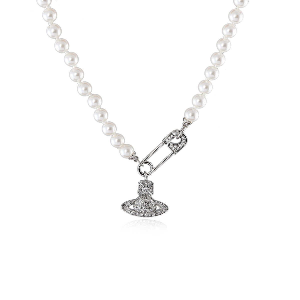 Light Luxury Niche High-End Zircon Saturn Pearl Necklace Autumn Winter Sweater Chain New Hot-Selling Choker