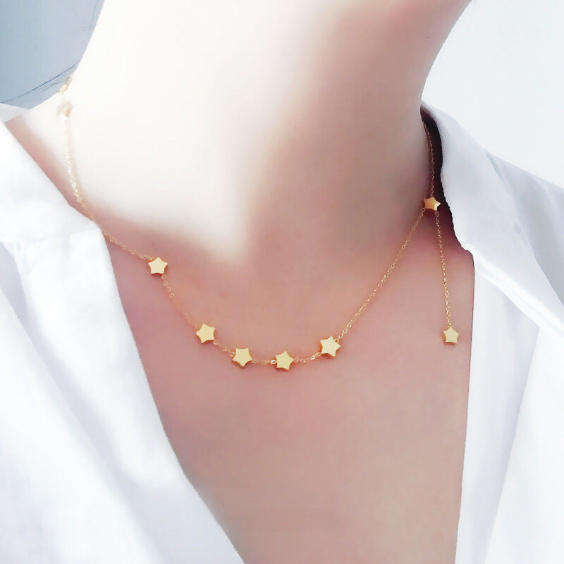 Korean Version Simple Elegant Five-Pointed Star Internet Celebrity Necklace for Women Titanium Steel Non-Fading Exquisite Collarbone Chain Versatile Minimalist Style