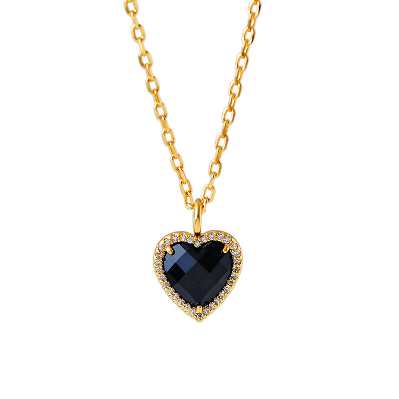 Cross-Border Fashion Full Diamond Heart Pendant Light Luxury Elegant Necklace for Women Internet Celebrity Versatile Collarbone Chain