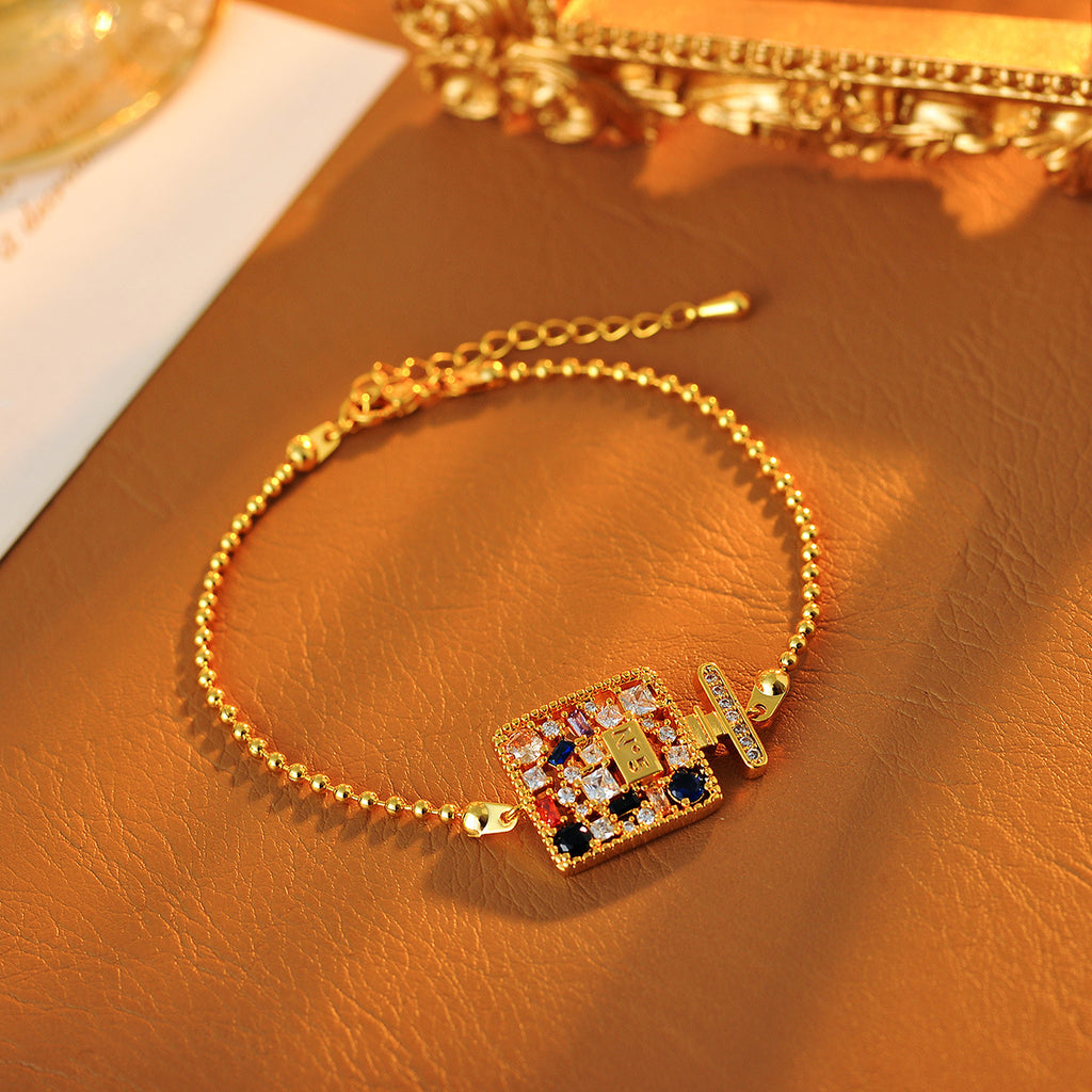 Korean Style Light Luxury Colorful Zircon No. 5 Square Earrings Necklace Versatile High-End Fashion Necklace Pendant