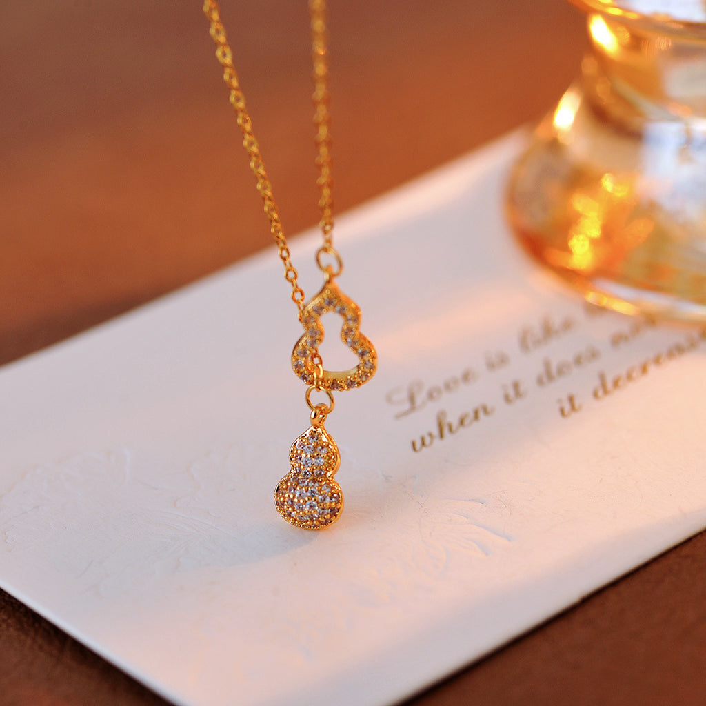 Hot-Selling Double Gourd Pendant Necklace from Live Streaming Room 2025 New Model High-End Light Luxury Niche New Chinese Style Accessories
