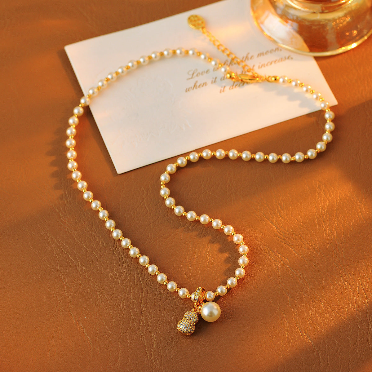 2025 New Real Gold Plated Good Things Peanut Pearl Necklace Light Luxury Niche Versatile Collarbone Chain for Women