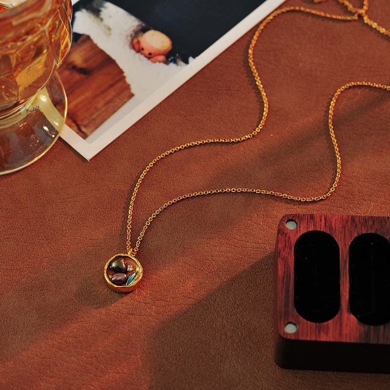 Oil Painting Style Medieval Pendant Baroque Pearl Necklace for Women Light Luxury Niche National Style Sweater Chain A10185