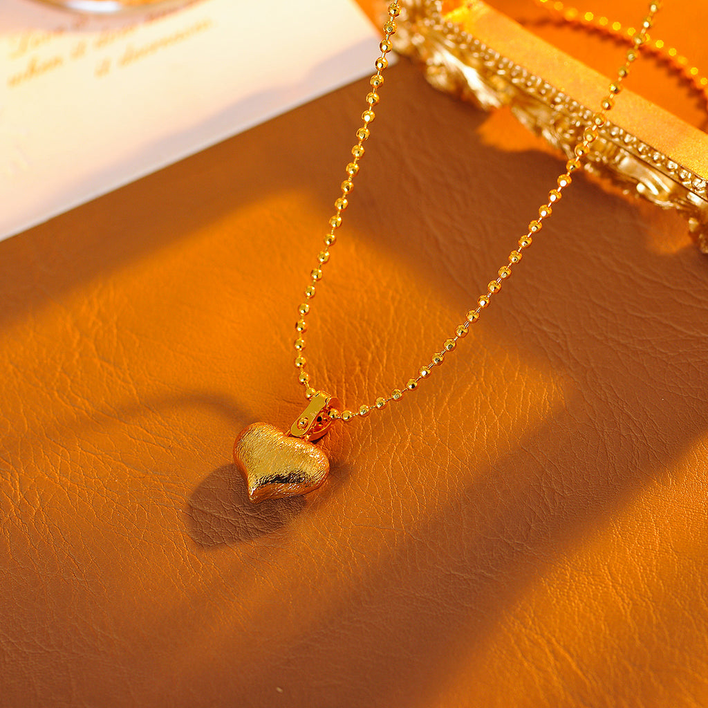 Double-Sided Brushed Matte Crushed Ice Heart Pendant Necklace Light Luxury High-End Summer Temperament Choker