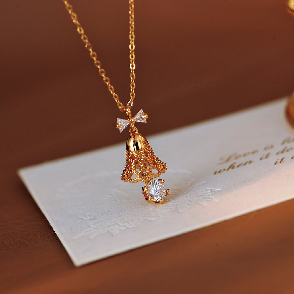 Real Gold Plated Trumpet Necklace Light Luxury Niche Bell Element New Trendy Elegant Collarbone Chain Accessory