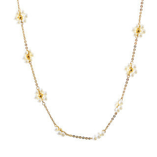 Cross-border European and American Hot-selling Fashion Copper Alloy Woven Flower Pearl Necklace Versatile Exquisite Elegant High-end Style