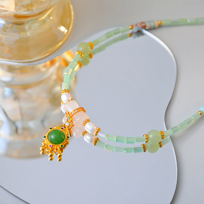 New Chinese Style High-end Fashionable Necklace Versatile Natural Stone Choker Pearl Collarbone Chain