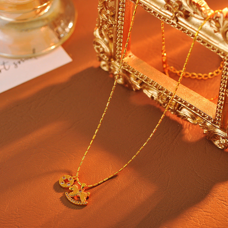 Light Luxury Niche Design Instant Wealth Necklace Inlaid with Fortune Horse Pendant Necklace for Women
