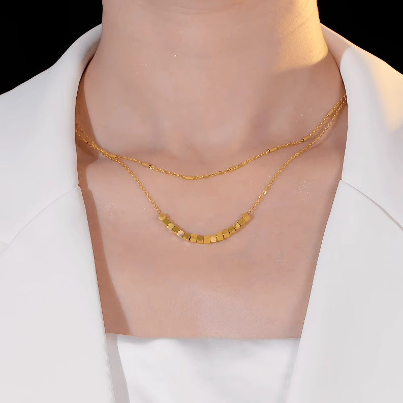Minimalist Double-Layer Beaded Necklace for Women, Fashionable and Elegant, Exquisite Layered Jewelry, Autumn and Winter Sweater Chain