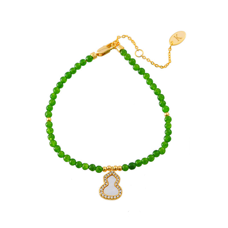 New Chinese Style Green Gourd Beaded Necklace Bracelet Collarbone Chain White Mother-of-Pearl Gourd Bracelet Necklace