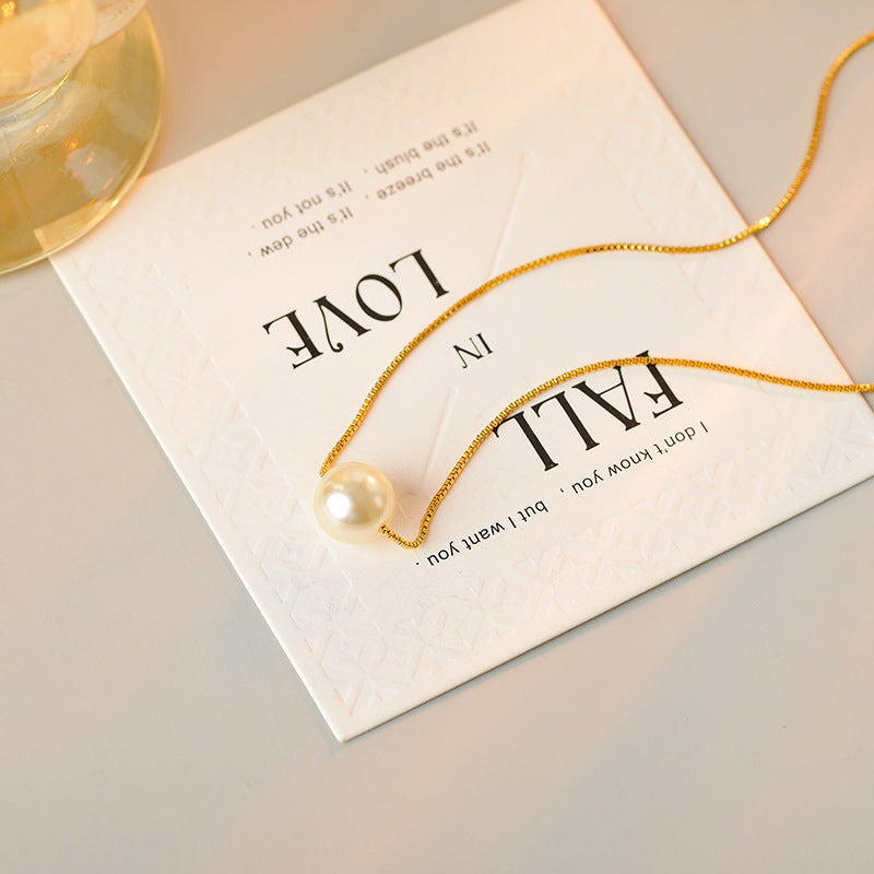 New Gentle White Shell Pearl Necklace Perfect Round Commuting Versatile Chic Style Simple White Light Collarbone Chain