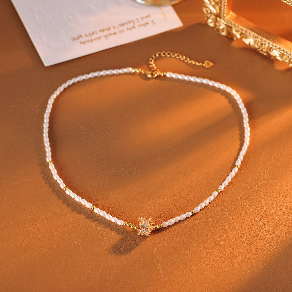 Small Waist Necklace French Elegant Hot-Selling Rice Pearl Necklace Exquisite High-End Clavicle Chain for Women