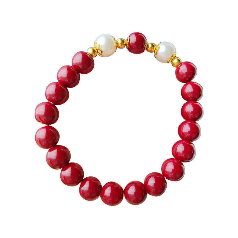 Hot Selling Imitation Cinnabar Pearl Bracelet for Women, Simple Fashion Jewelry, Niche Lucky High-end Ancient Style Glass Bead Bracelet