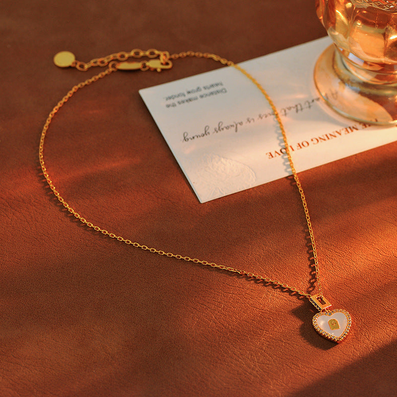 New Micro Inlaid Zircon Heart Necklace Chanel Style Elegant High-end Earrings Slimming Fashion Versatile Jewelry Set