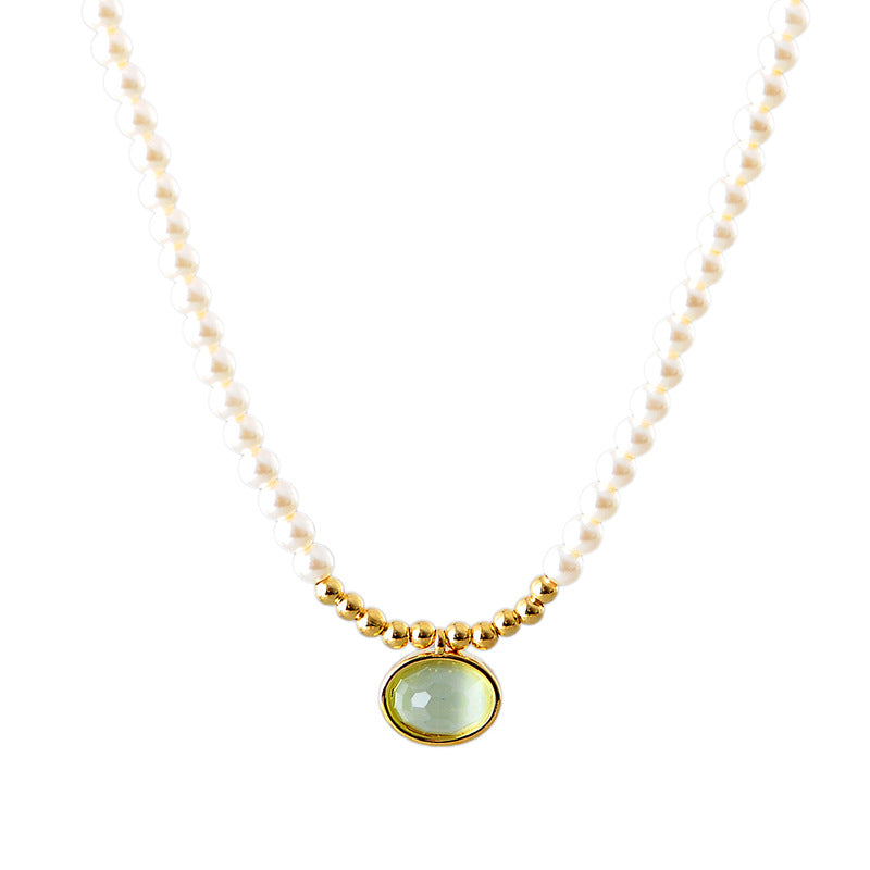 Korean Version Xiaomi Pearl Necklace New Cat's Eye Stone Pendant Light Luxury Niche Autumn Winter Accessory One Piece