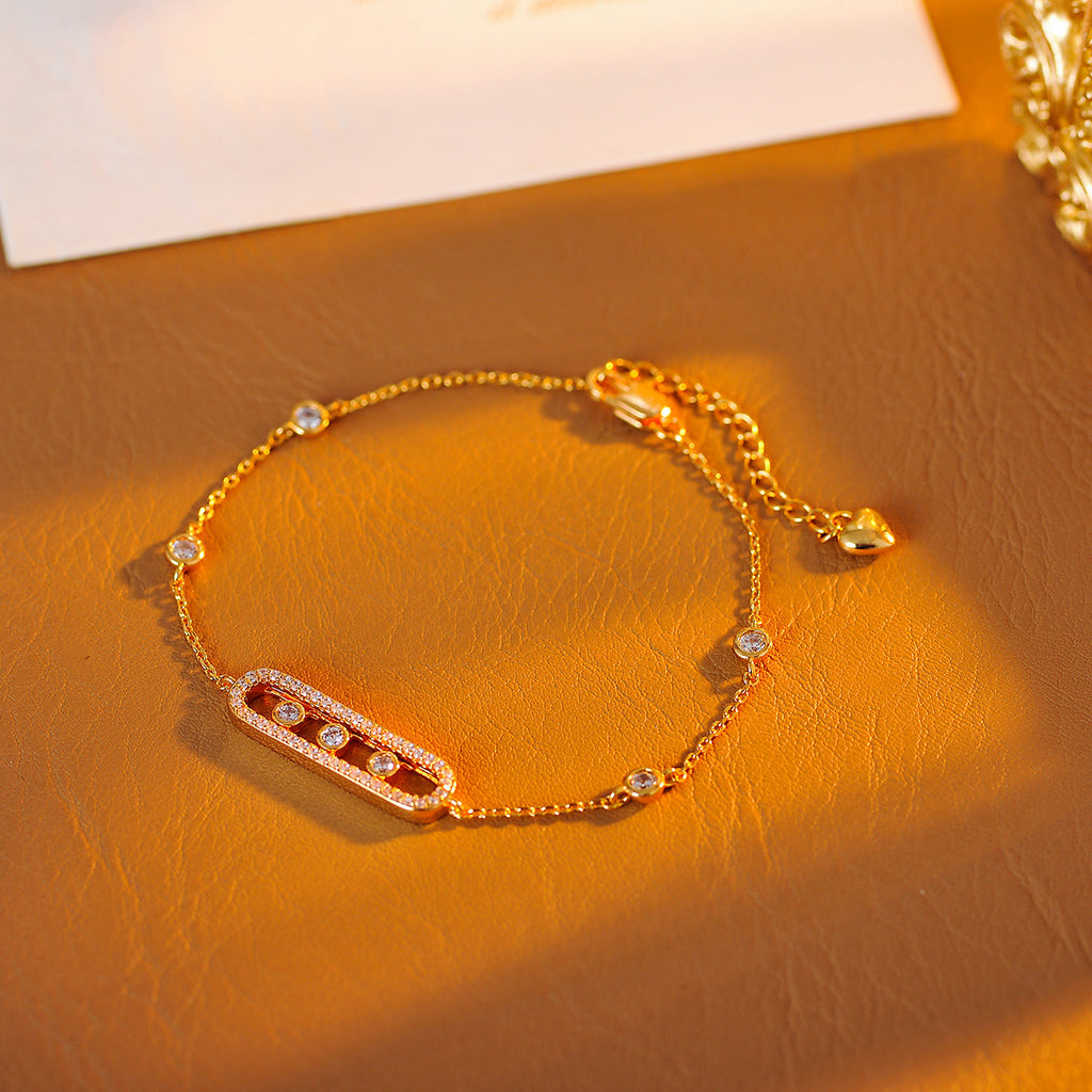 [Zhou Yutong Style] Sliding Three Diamond Necklace Light Luxury Niche Paperclip Choker Bracelet for Women