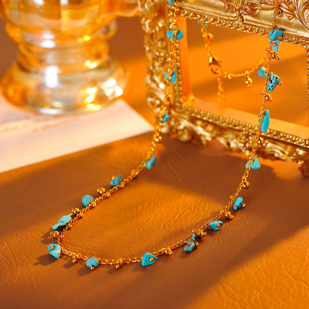 Natural Stone Gypsophila Necklace Light Luxury Niche High-end Ethnic Style Choker Versatile Vintage Collarbone Chain