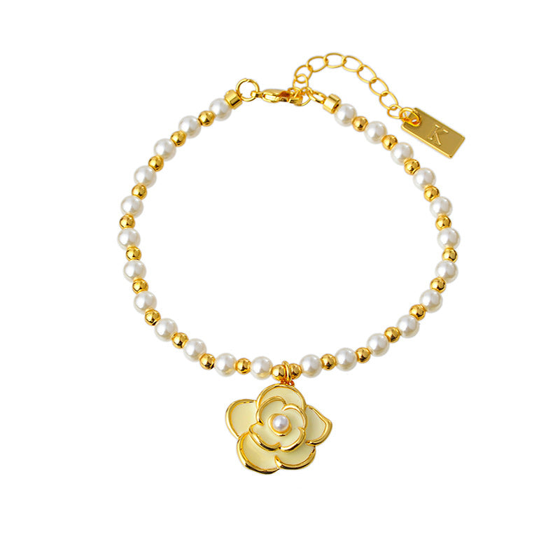 Camellia New Style Spacer Beads Pearl Fashion Exquisite Retro Style Light Luxury High-end Bracelet Necklace Set